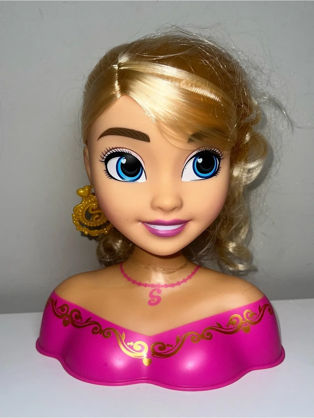 Blonde Styling Head Doll Bust with Pink Outfit